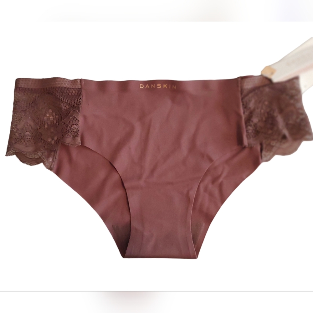 DANSKIN Intimates Bikini Underwear for Women Lace & Seamless Hipster Cinnamon S